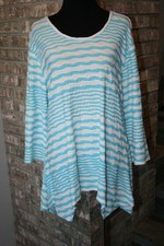 Lulu B Womens Turquoise Blue White Striped Textured Asymmetrical Tunic Top SZ M