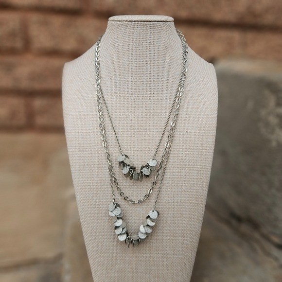 Express Silver Layered Three Strand Necklace Wome… - image 1