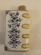 White Ceramic Liquor Book Flask w Cork Blue V...