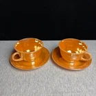 Vintage Fire-King Peach Lustre Laurel Cup & Saucer Set Anchor Hocking (2 Sets)