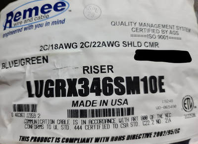 Remee Wire Composite Touch Panel/Media Control Cable CMR Blue/Green /50ft