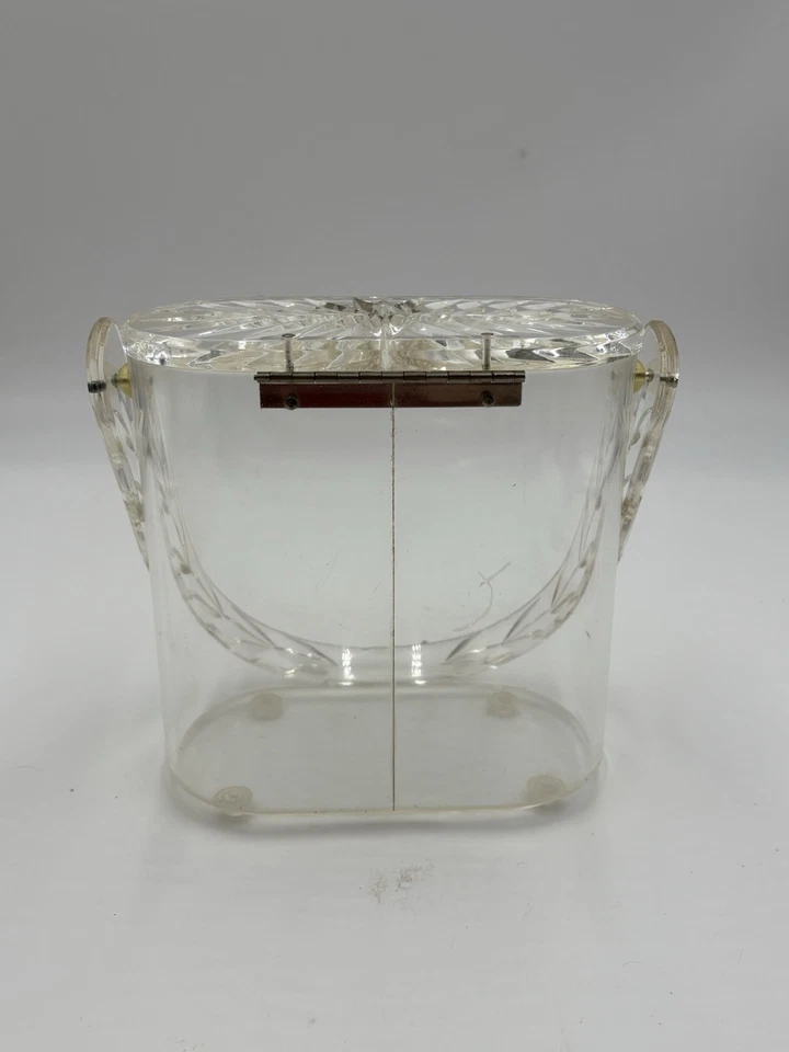 Vintage Gilli’s Original New York Clear Lucite Handbag Carved Lid Handle Hinged - Image 4 of 4