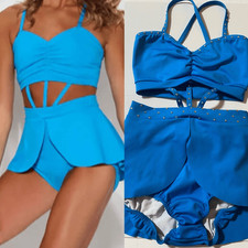 Kelle solo dance costume aqua blue semi custom rhinestone 2907 Pretty Girls SA