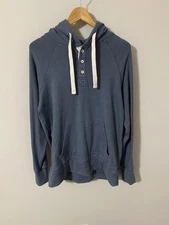 The Normal Brand Hoodie Henley Men Size Medium Blue Pullover Sweatshirt