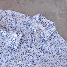 Eton Floral Shirt Men's Large 16" Slim Fit Blue White Button Down Collar