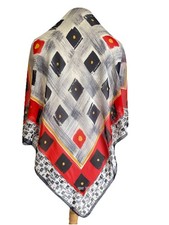 AS4 Cerruti 1881 100 Silk Scarf Abstract Geometric Print Red Black Square