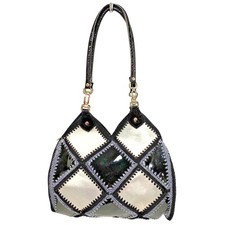 Borsa a tracolla Granny Chic all'uncinetto e vernice nera grigio argento vintage chic