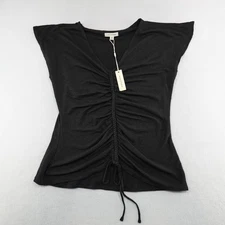 Max Studio Women’s M Ruched Blouse Black Center Cinched V-Neck NWT
