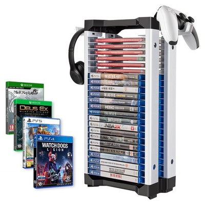 ASFSKY Video Game Storage Tower - 24 Games Holder Stand 23, Black and White 