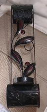 Primative, Rustic Metal Pillar Wall Hanging  Candle Holder Cherries & Leaves 18"