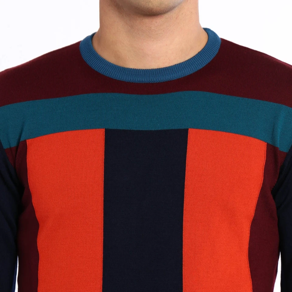 Raro Suéter Salvatore Ferragamo Italiano Bloque de Color Lana Virgen Para Mujer Talla L Foto 3 de 4