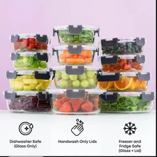 24pcs  Glass Food Storage Containers with Lids, Airtight Glass containers