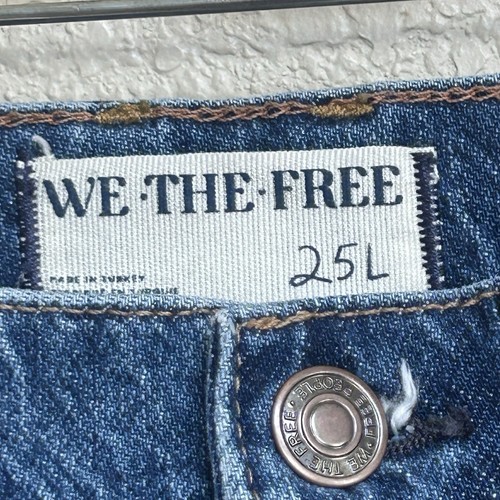 Pantalones de mezclilla rectos de tiro alto We The Free Risk Taker para mujer talla 25L azul dobladillo crudo - Imagen 3 de 7