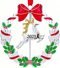 Christmas Ornaments, Metal Christmas Tree Ornaments Dated 2025 Silver Rotatable*