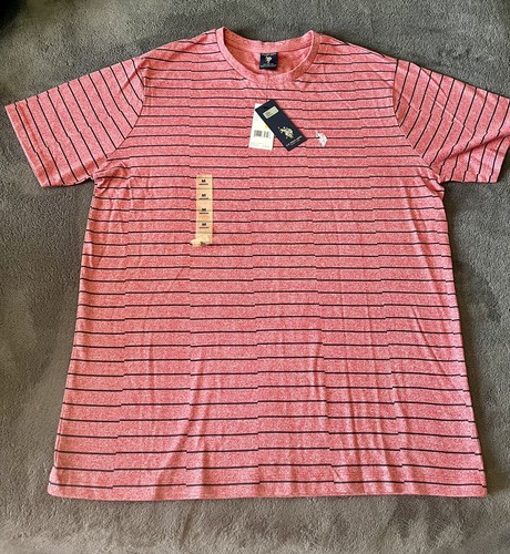 US Polo Assn Mens Short Sleeve T-Shirt Red Black Stripe Crew Neck Size M NWT