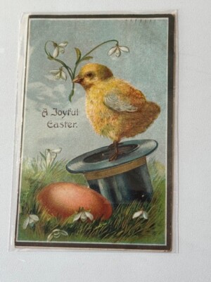 Vintage Post Card A Joyful Easter Ostern Küken Zylinder Präge Postkarte USA 1908