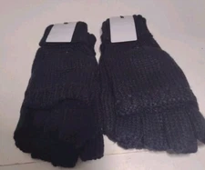 West Loop Women's One Size Fingerless Foldover Gloves Mittens Black Winter 2 Pk