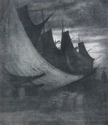 Romantische Studie eines Hafens am Abend 1915 von Ture Sellman 1888-1968