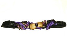 Vintage Women's Rope Cord Belt Braided Black w/ gold purple accents 37" S-M