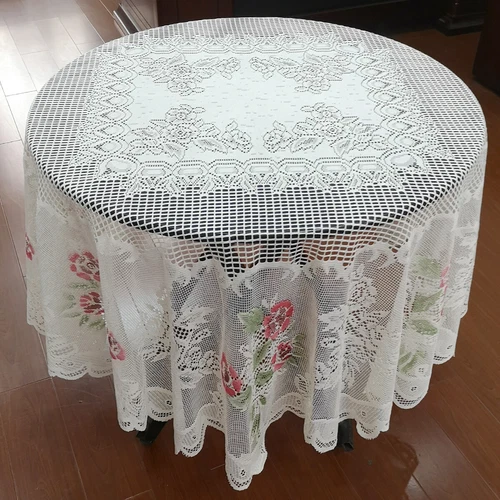 Mantel floral de encaje vintage blanco mantel redondo cubierta boda fiesta 70" - Imagen 1 de 4