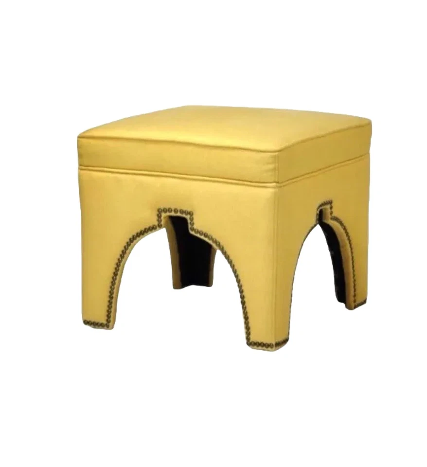 Ottoman Moroccan Cut with Brass Nailhead Trim Designer Furniture Decor Gift - Image 2 of 4