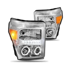 LED DRL Dual Halo Projector Headlights Compatible with 2011-2016 Ford F-250/3...