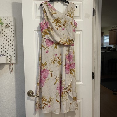 Donna Ricco flower floral midi dress pink crème white Size 8
