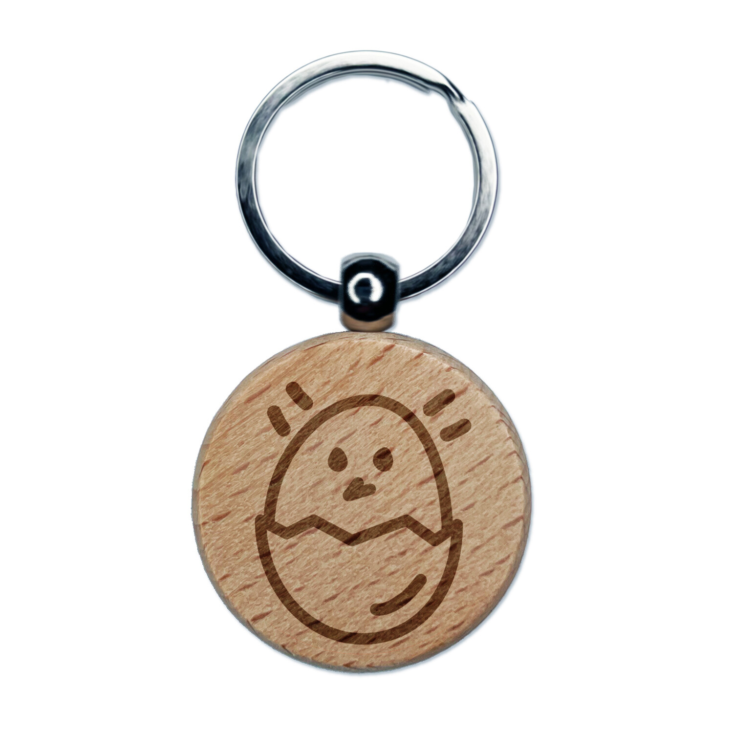 Chicken Hatching in Egg Doodle Engraved Wood Round Keychain Tag Charm