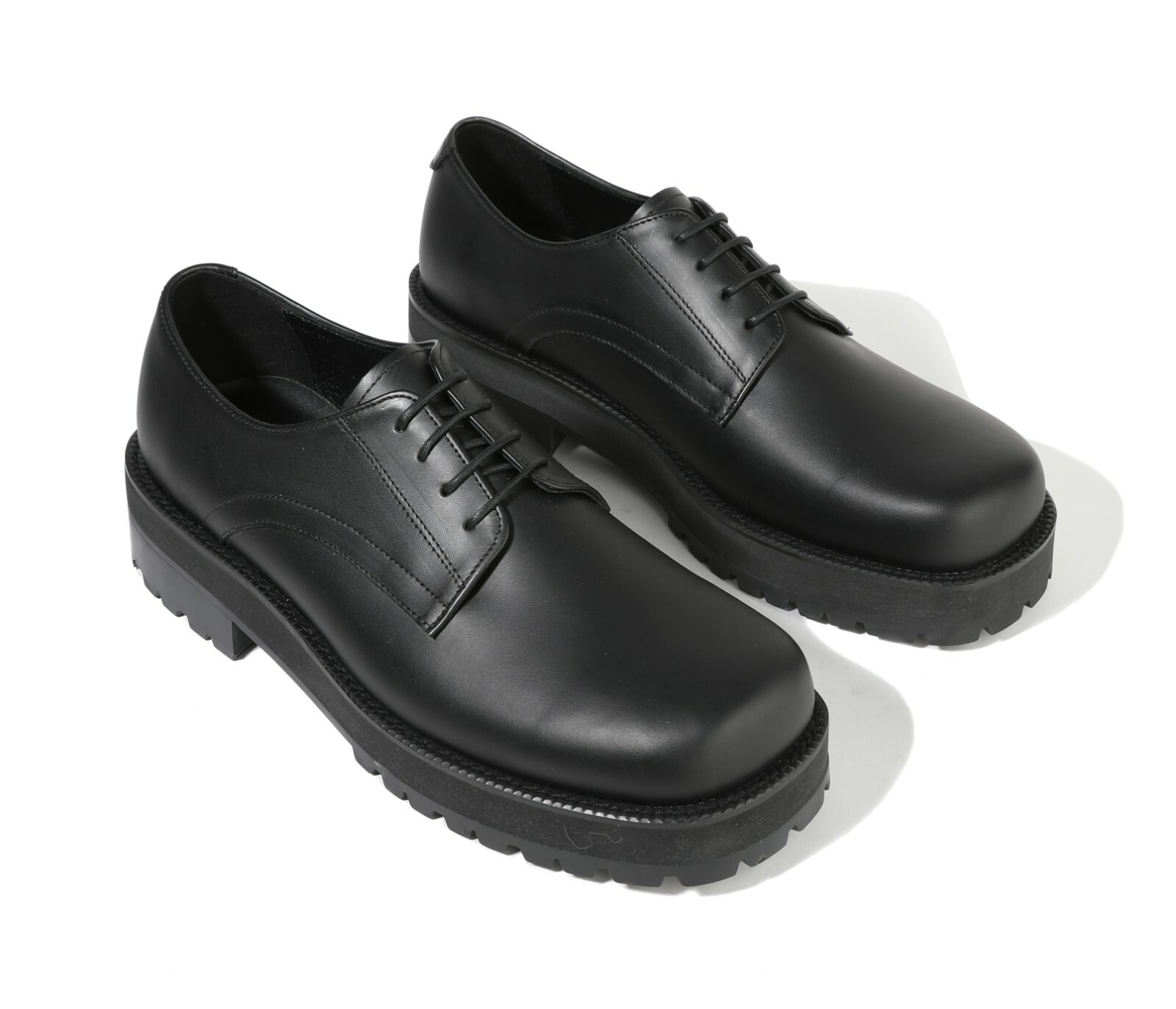 SAOLA Scarpe derby Firenze Atelier uomo pelle nera punta tonda larga plateau