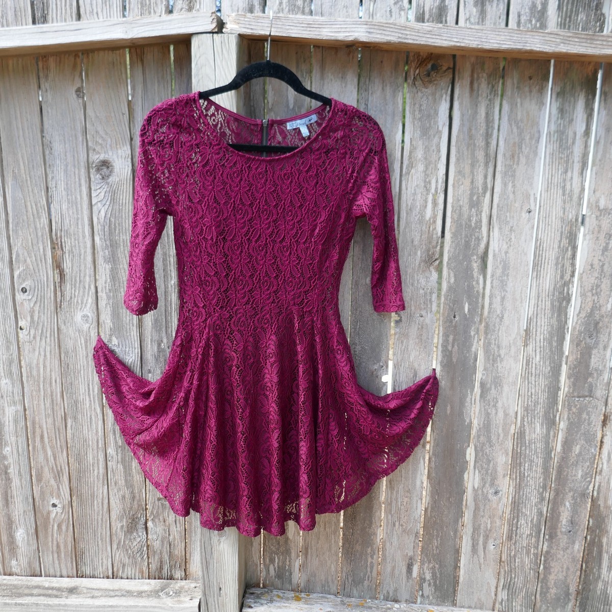 burgundy lace fit and flare dress LaDivine S550 Prom Long Formal Beaded Lace Slit Dress