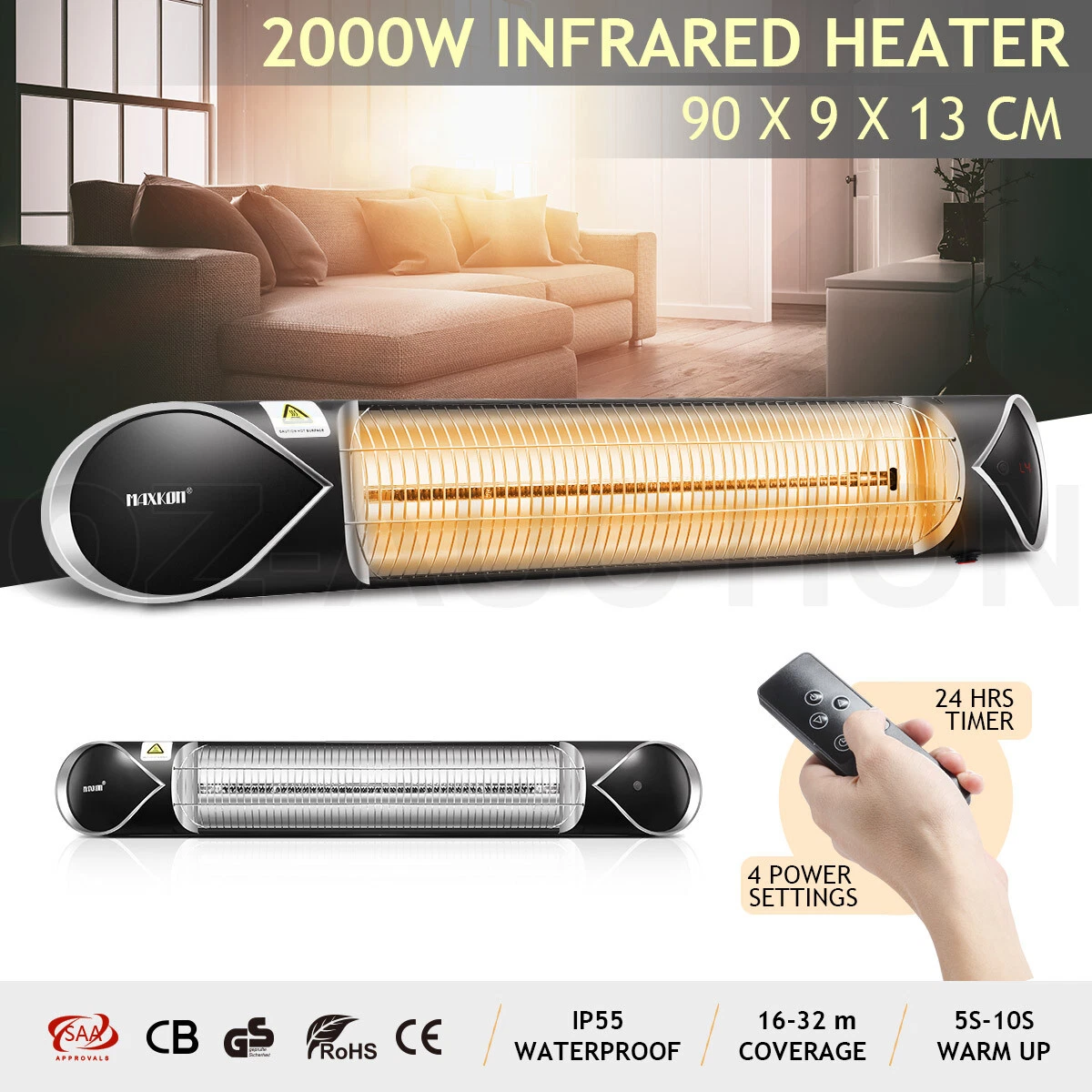 Maxkon 2000W Carbon Infrared Heater Instant Heat Electric Patio Outdoor  Strip | eBay