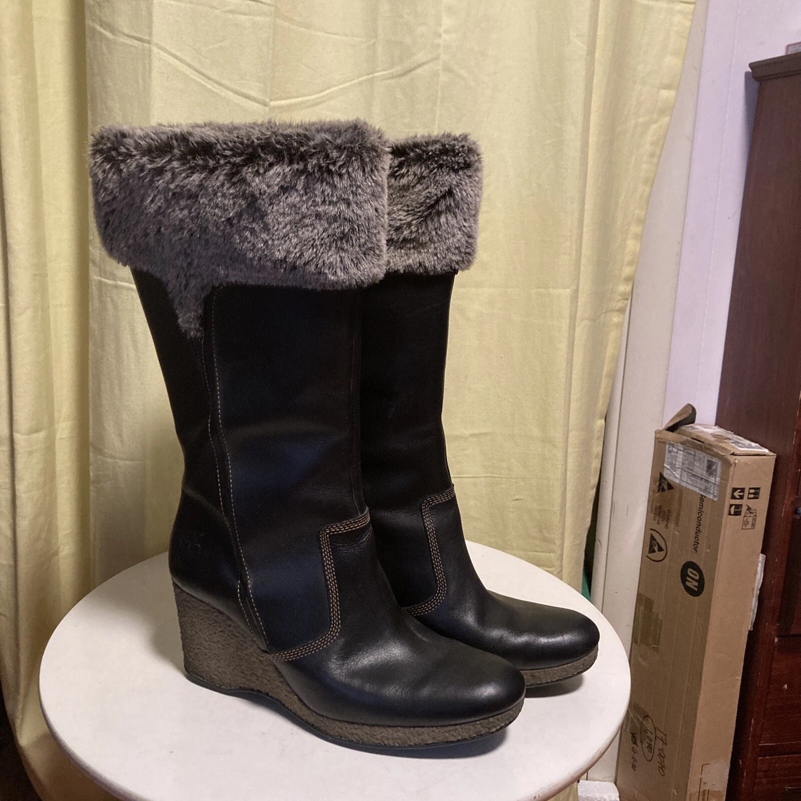 Nuovi stivali slip on alti senza scatola Timberland monogramma 86328 pelle nera taglie 9 5
