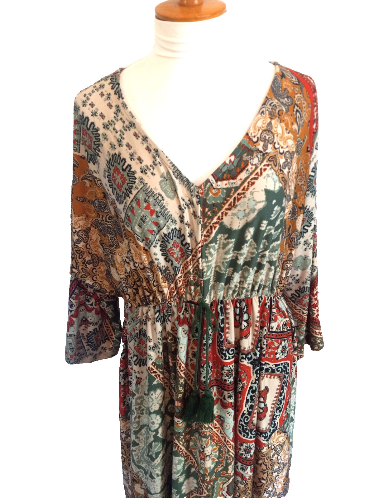 ONE WORLD Multicolor Patchwork Print V-Neck Stret… - image 2