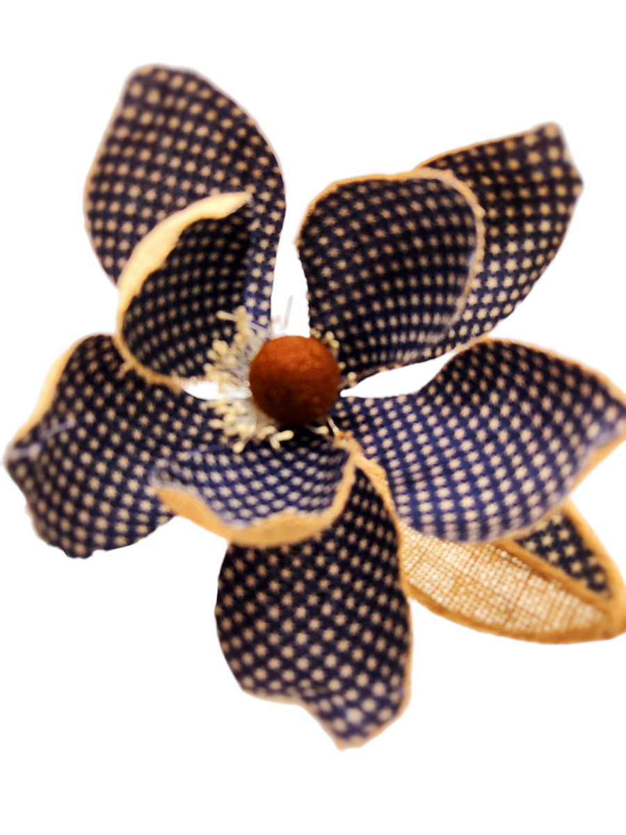 Burlap Patriotic Magnolia Flower Pick Spray Home Decor B828-1 Blue