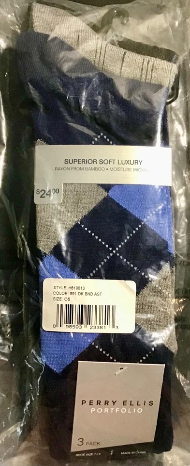 Calcetines de vestir Perry Ellis Portfolio para hombre 3 PK colores oscuros talla 7-12 NUEVO Foto 3 de 4