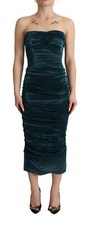DOLCE & GABBANA Dress Turquoise Bustier Bodice Draped Midi IIT42/US8/M RRP $3500