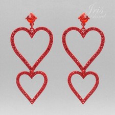 Crystal Rhinestone Red Heart Hoop Drop Dangle Earrings Prom Valentine's Day 6919