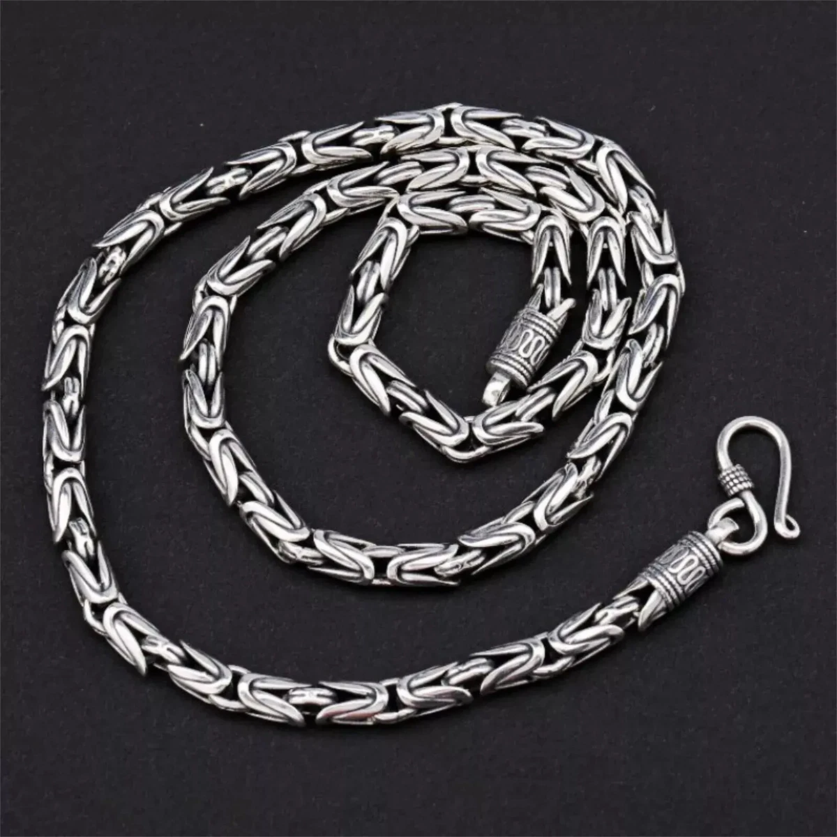Solid 925 Sterling Silver Chain Men 3-4mm Byzantine Necklace