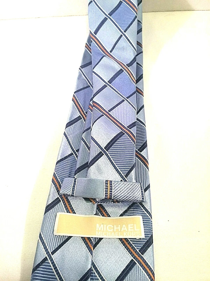Corbata Michael Kors Hecha en EE. UU. Azul 100% Seda Geométrica Tejida Foto 2 de 4