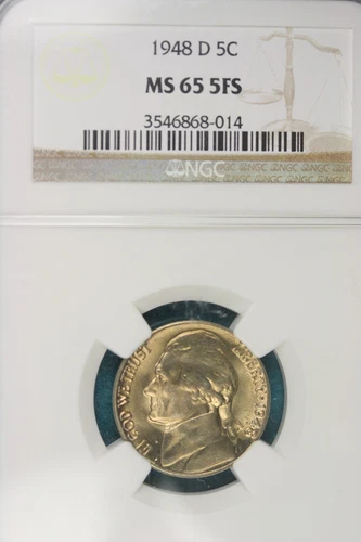 1948 D NGC MS65 5 FULL STEPS Jefferson Nickel!! #B49582