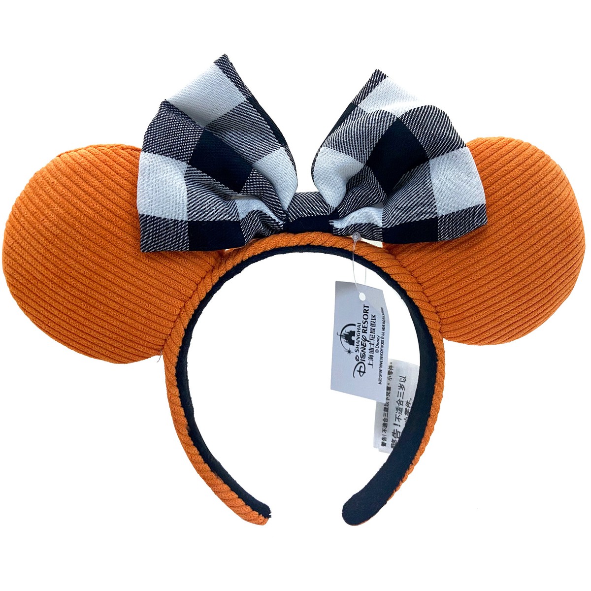 Black White Check Orange Corduroy Minnie Ears Headband 2024  display picture 3