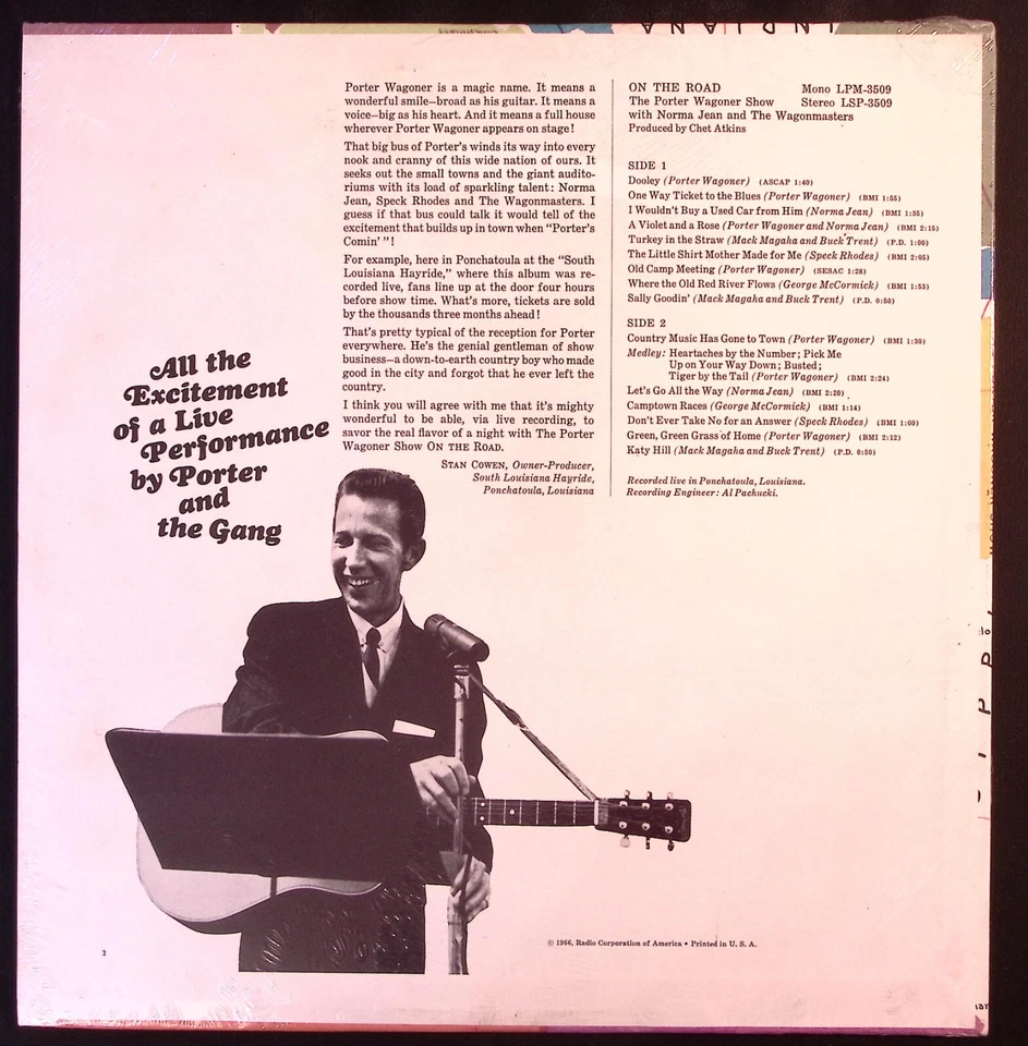 PORTER WAGONER LIVE ON THE ROAD RARE FACTORY SEALED! RCA VINYL LP 110-77W - Image 2 of 2