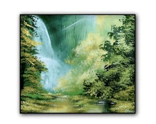 Original Acrylic Landscape Painting  12x14"  MYSTIC CASCADE WATERFALL Wall Art