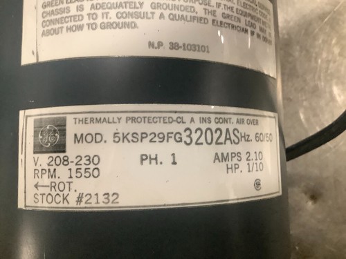#120 GE MOD 5KSP29FG, 1550RPM, 208-230V, 1/10Hp, 2.10A - Picture 3 of 3