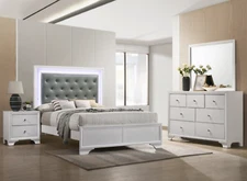 NEW White LED 4PC Queen King Twin Full Modern Bedroom Furniture Set Bed/D/M/N 