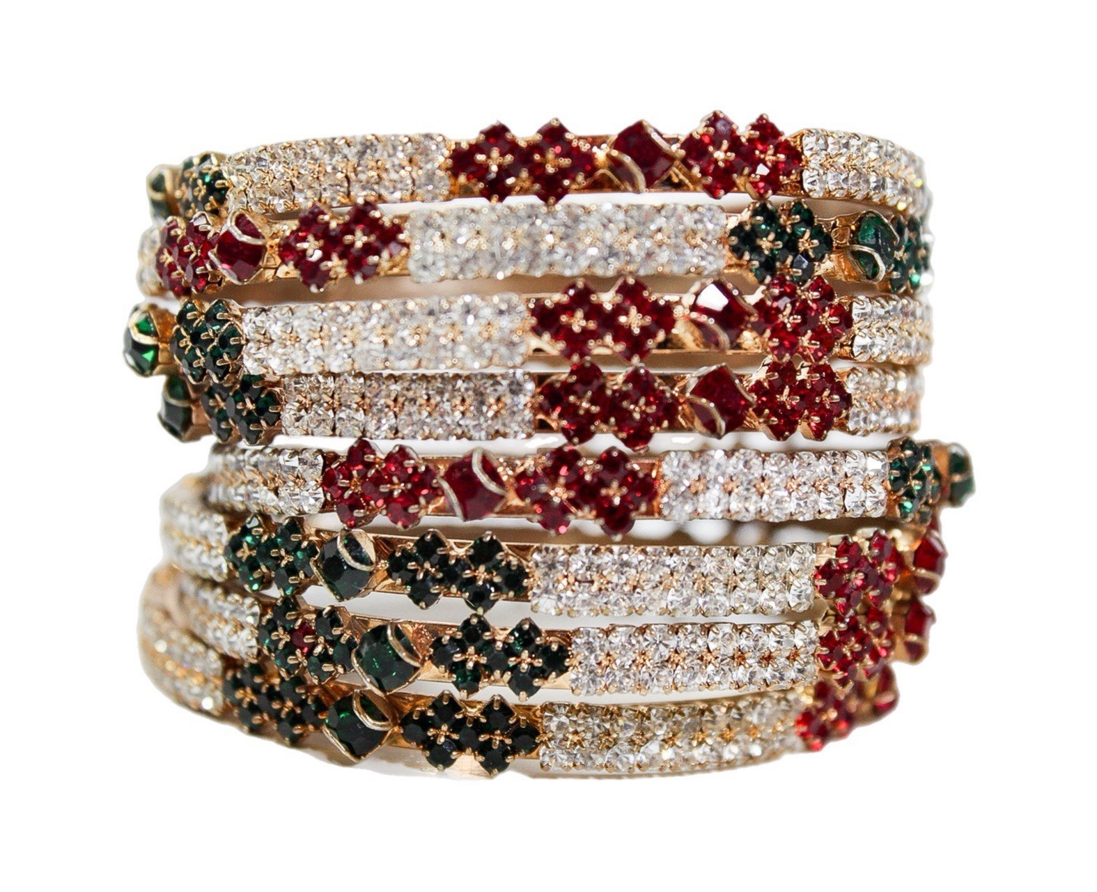 8 Stackable Gold Plated Multicolor Rhinestone Lad… - image 1