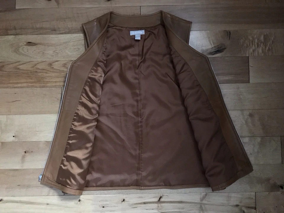 Nordstrom Leather Zipfront Vest Tan Size S Southwestern Cowgirl Country Boho - Image 3 of 4
