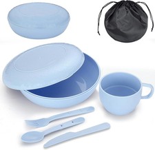 Evanda Camping Mess Kit with Bowl, Plate, Cup, Spoon, Fork, Knife and Carry Bag,