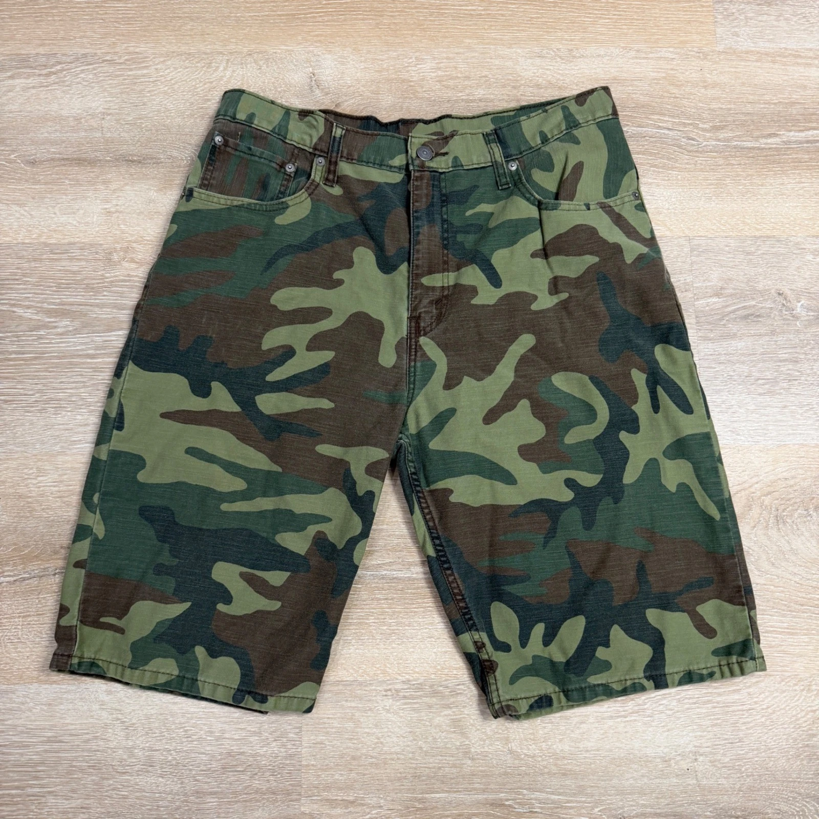 Levi's 569 Camo Shorts Mens 34 Woodland Camouflage Green Brown