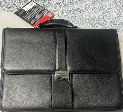 Samsonite  leather expandable attache black Flap over W/locking Clasp